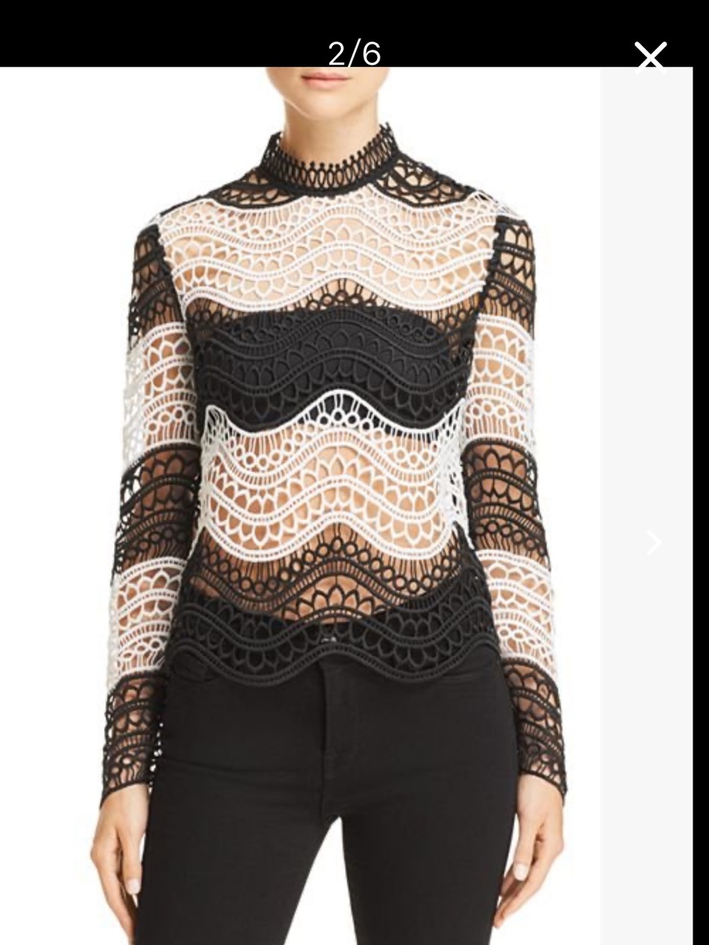 Aqua Black & White Wave Lace Long-Sleeve Top